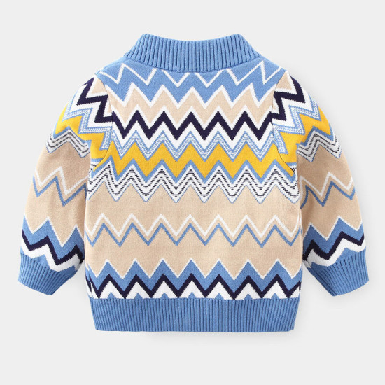 18M-6Y Toddler Boys Wavy Pattern Zipper Turtleneck Sweater  Boys Clothing  