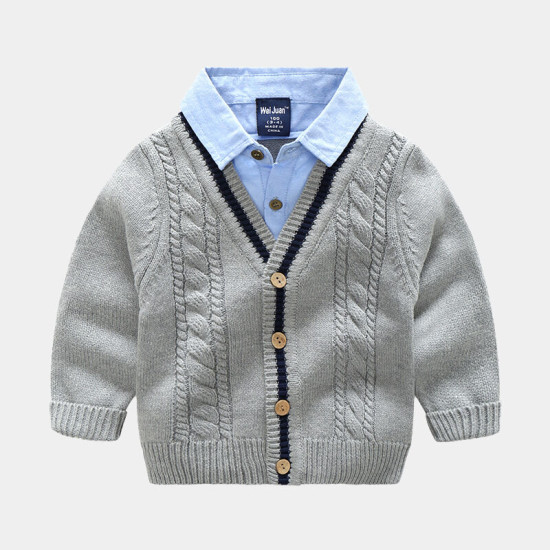 18M-6Y Toddler Boys Fake Two Piece Shirt Collar Pullover Sweater  Boys Clothing  Boys