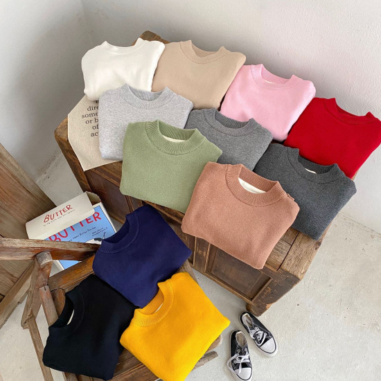 2-10Y Kids Knitted Sweaters Solid Color Pullover Bottoming Tops  Toddler Boutique Clothing  
