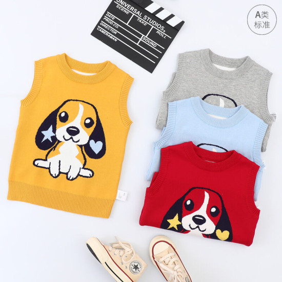 2-7Y Toddler Boys Dog Print Knitted Sweaters Vest  Boys Boutique Clothing  