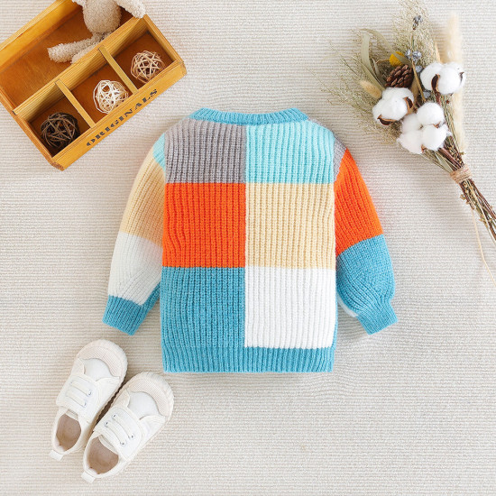9M-5Y Toddler Boys Winter Color Matching Plaid Pullover Knitted Sweater  Boys Clothing  