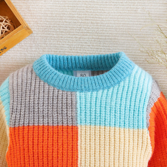 9M-5Y Toddler Boys Winter Color Matching Plaid Pullover Knitted Sweater  Boys Clothing  