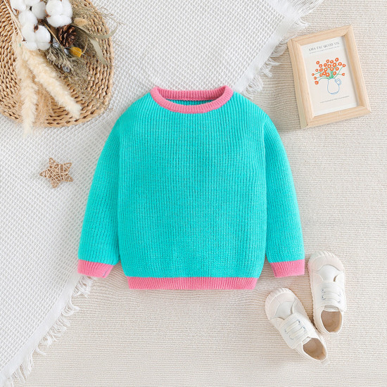 12M-5Y Toddler Contrast Sweater Crewneck Knitted Top Sweater  Toddler Boutique Clothing  