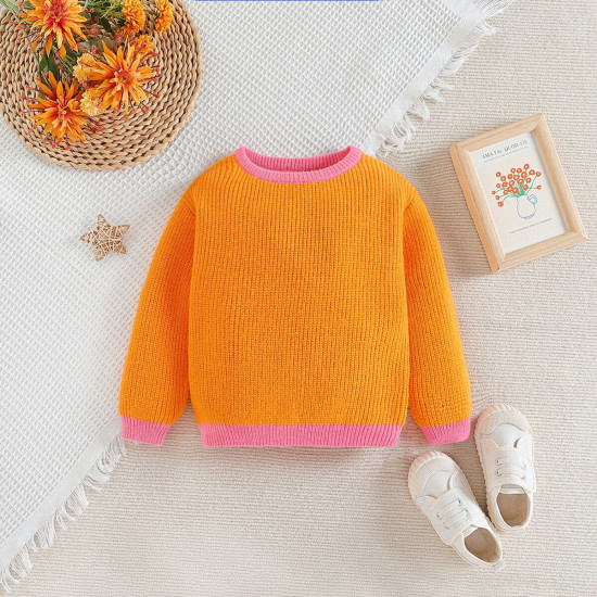 12M-5Y Toddler Contrast Sweater Crewneck Knitted Top Sweater  Toddler Boutique Clothing  