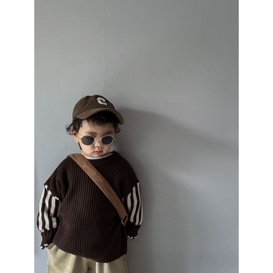 9M-6Y Toddler Round Neck Striped Sleeve Pullover Vintage Knit  Toddler Clothing  