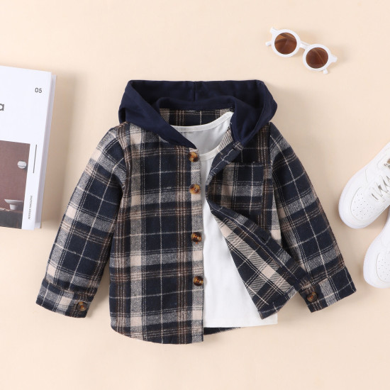 3-7Y Toddler Boys Long Sleeve Hooded Plaid Jackets  Boys Clothing  