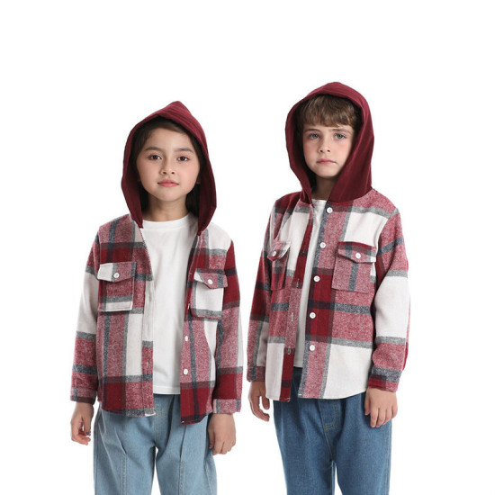 3M-8Y Kids Girls And Boys Plaid Hoooded Jackets  Toddler Boutique Clothing  