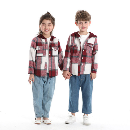3M-8Y Kids Girls And Boys Plaid Hoooded Jackets  Toddler Boutique Clothing  