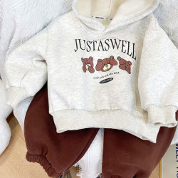 9M-4Y Three Bear Letter Print Long Sleeve Hoodie  Kids Boutique Clothing  