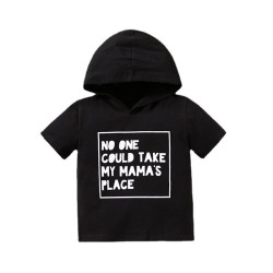 9M-4Y Black Letter Print Short Sleeve Hoodies With Hat  Kids Boutique Clothing  