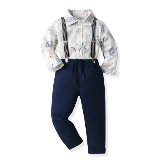 18M-7Y Toddler Boys Suit Sets Cartoon Bowtie Shirt & Suspender Pants  Boys Clothing  