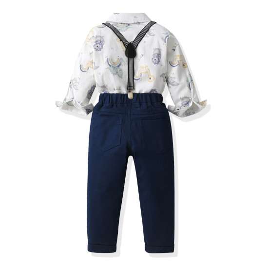 18M-7Y Toddler Boys Suit Sets Cartoon Bowtie Shirt & Suspender Pants  Boys Clothing  