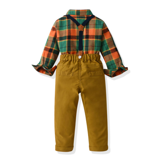 18M-7Y Toddler Boys Birthday Sets Plaid Brushed Bowtie Shirt & Suspender Pants  Boys Clothing  