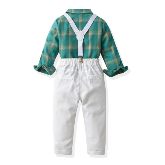 18M-7Y Toddler Boys Plaid Long Sleeve Shirt White Trousers Gentleman Suit  Boys Clothing  