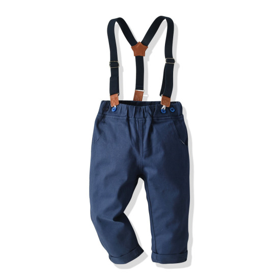 18M-7Y Toddler Boys Shark Print Shirt & Suspender Trousers Gentleman Suit  Boys Clothing  
