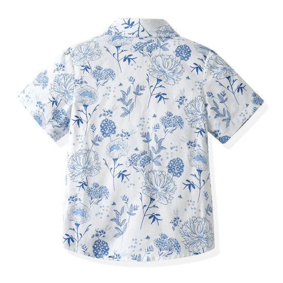 12M-6Y Toddler Boys Floral Print Shirt & Suspender Trousers Gentleman Suit  Boys Clothing  
