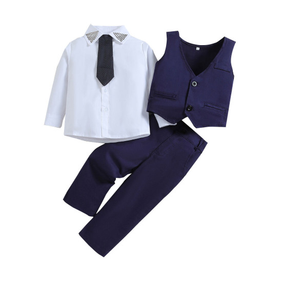 18M-7Y Toddler Boys Vest Suit Shirt Trousers Gentleman 3 Piece Set  Boys Clothing  