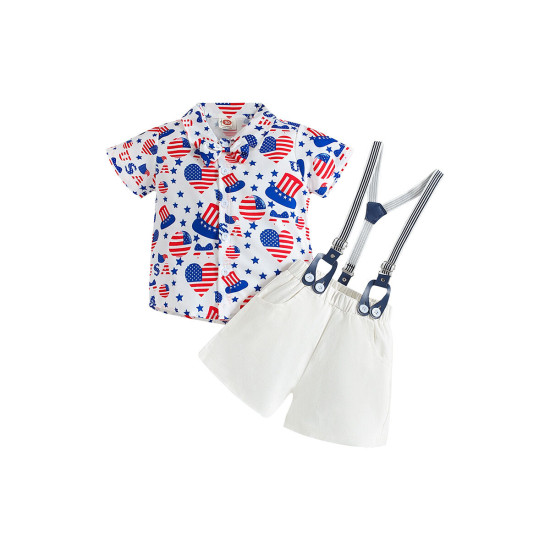 9M-5Y Toddler Boys Independence Day Sets Shirts & Suspender Shorts  Boys Clothing  