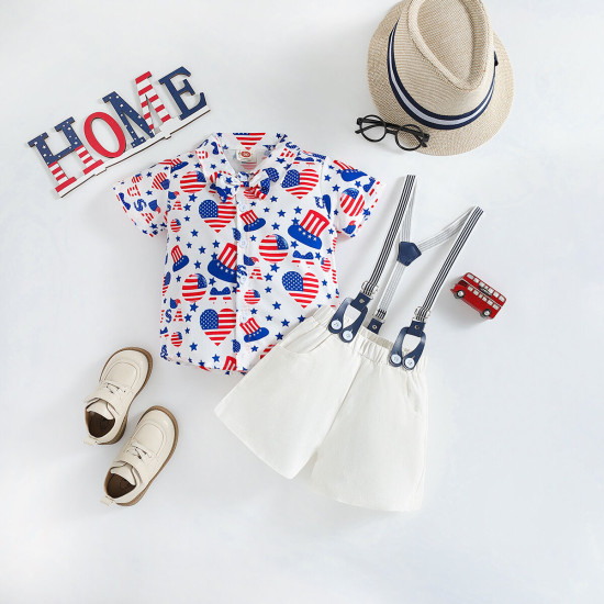 9M-5Y Toddler Boys Independence Day Sets Shirts & Suspender Shorts  Boys Clothing  