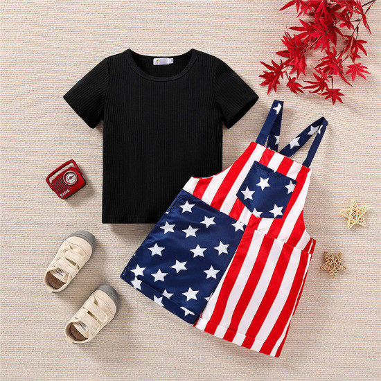 18M-6Y Toddler Independence Day Sets T-Shirt & Star Stripe Overalls  Toddler Clothing  