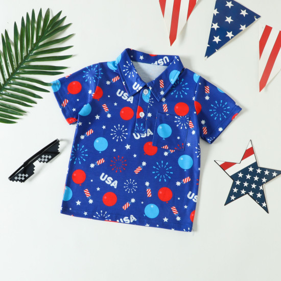 9M-5Y Toddler Boys Independence Day Letter Print Polo Shirt  Boys Clothing  