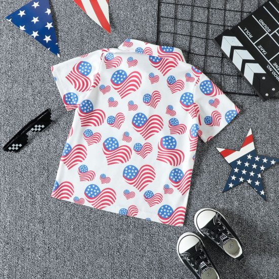 9M-5Y Toddler Boys Independence Day Flag Print Lapel Collar Polo Shirt  Boys Clothes  