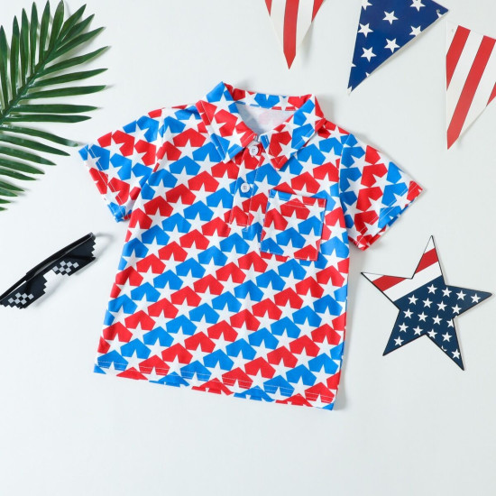 9M-4Y Toddler Boys Independence Day Star Print Lapel Collar Polo Shirt  Boys Clothing  