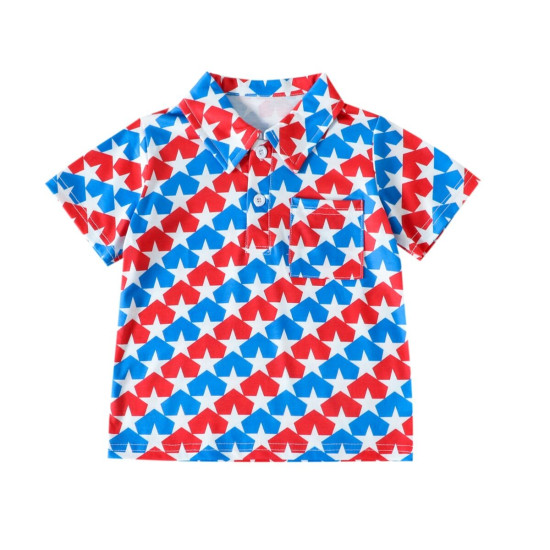 9M-4Y Toddler Boys Independence Day Star Print Lapel Collar Polo Shirt  Boys Clothing  