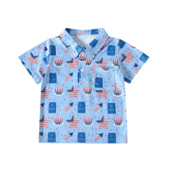 9M-4Y Toddler Boys Independence Day Star Hat Print Lapel Polo Shirt  Boys Clothes  