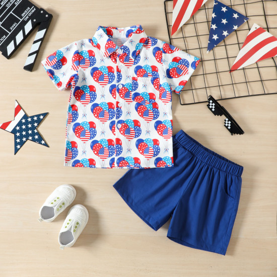 18M-6Y Toddler Boys Independence Day Print Short Sleeve Shirt & Shorts  Boys Clothes  