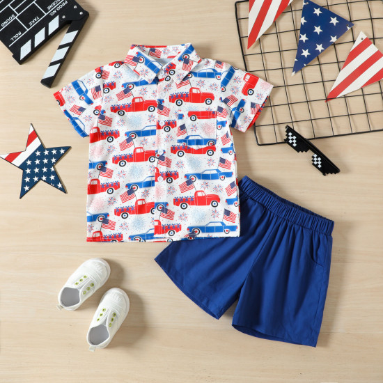 18M-6Y Toddler Boys Independence Day Print Short Sleeve Shirt & Shorts  Boys Clothes  
