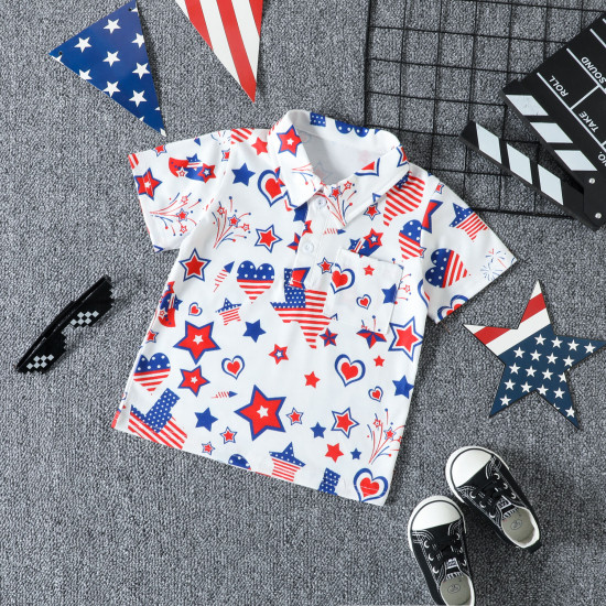 18M-6Y Toddler Boys Independence Day Short Sleeve Lapel Print Polo Shirt  Boys Clothes  