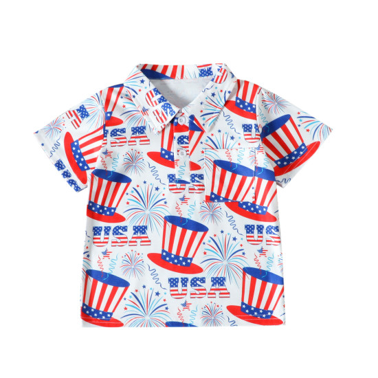 18M-6Y Toddler Boys Independence Day Short Sleeve Lapel Print Polo Shirt  Boys Clothes  