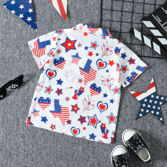 18M-6Y Toddler Boys Independence Day Short Sleeve Lapel Print Polo Shirt  Boys Clothes  