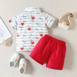 9M-5Y Toddler Boys Heart Print Shirt And Shorts Two-Piece Set  Girls Clothes  