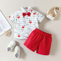 9M-4Y Toddler Boys Sets Valentine'S Day Love Heart Shirts And Shorts  Boys Clothing  