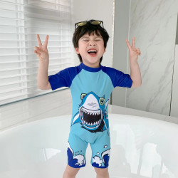 18M-7Y Toddler Boy Short-Sleeved Cartoon Shark Print One-Piece Swimsuit  Toddler Boy Clothes  