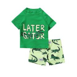 18M-5Y Toddler Boys 2 Piece Swimsuit Sets Letter Crocodile Print Tops And Shorts  Boys Clothing  