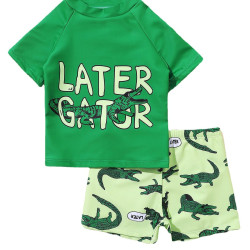 18M-5Y Toddler Boys 2 Piece Swimsuit Sets Letter Crocodile Print Tops And Shorts  Boys Clothing  