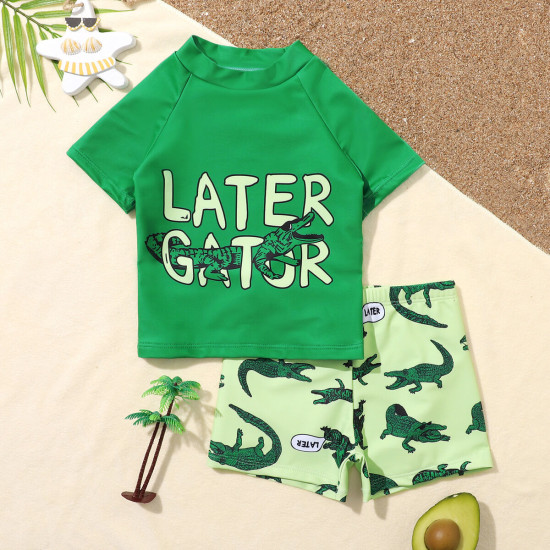 18M-5Y Toddler Boys 2 Piece Swimsuit Sets Letter Crocodile Print Tops And Shorts  Boys Clothing  