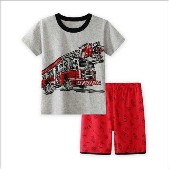 18M-6Y Toddler Boys Summer Short-Sleeved Sets Cartoon Car Boat Home Clothes  Boys Clothes  
