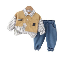 12M-5Y Toddler Boys Spliced Striped Shirts And Jeans Two-Piece Set  Boys Clothing  