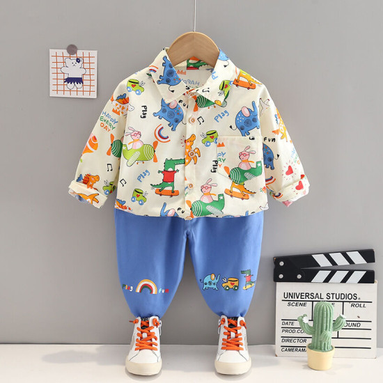 12M-5Y Toddler Boys Cartoon Print Two-Piece Set Shirts Pants  Boys Clothing  