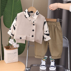 12M-5Y Toddler Boys Animal Print Shirts Sweater Vest Three-Piece Set  Boys Clothing  