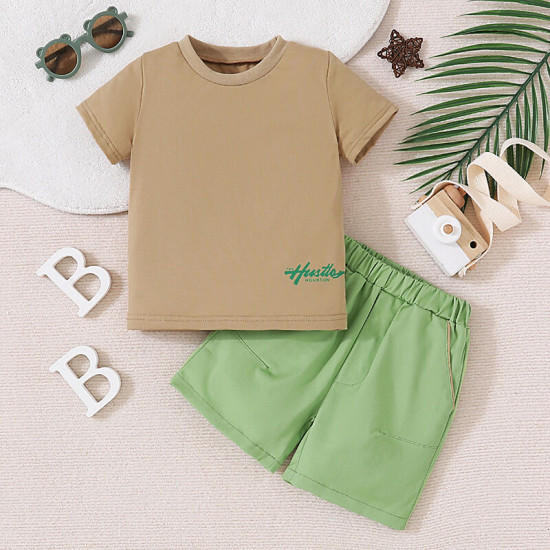 9M-6Y Toddler Boys Letter Print T-Shirts Shorts Two-Piece Set  Boys Clothing  
