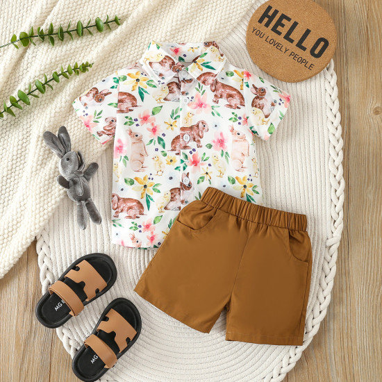 9M-5Y Toddler Boys Easter Printed Shirt Shorts Sets  Boys Clothes  