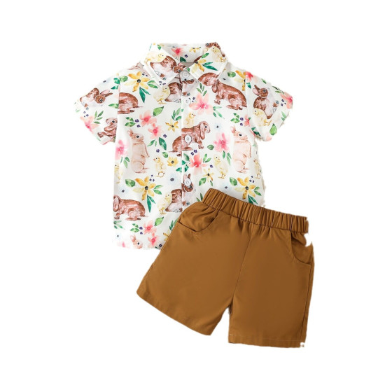 9M-5Y Toddler Boys Easter Printed Shirt Shorts Sets  Boys Clothes  